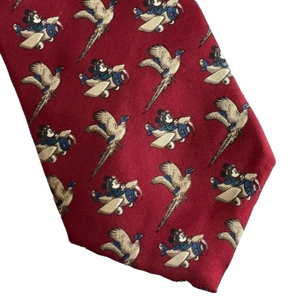 Vintage 90s Balancine Disney Tie Works Mens Tie Airplane Mickey Pheasants Preppy
